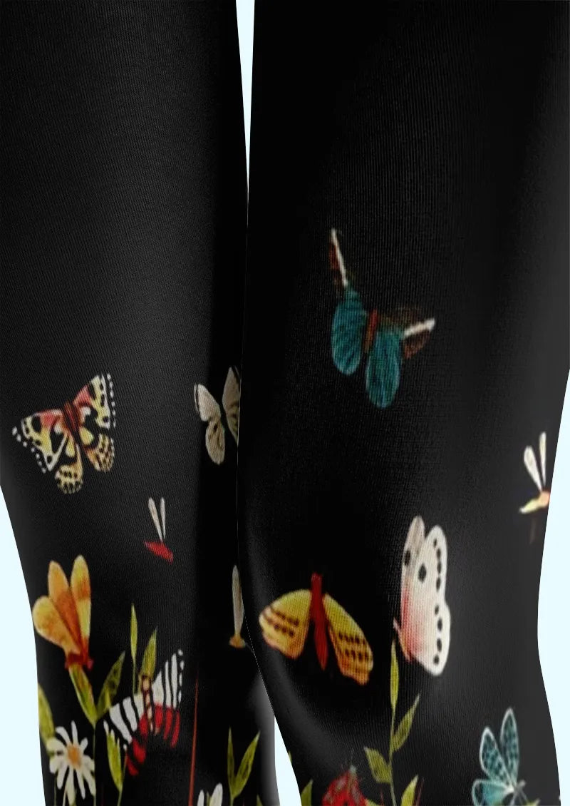 Black Butterfly Meadow Tights