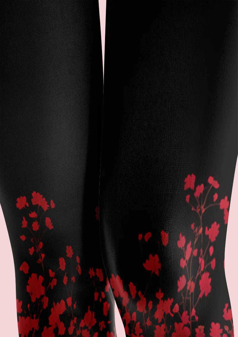 Black Red Floral Gradient Tights