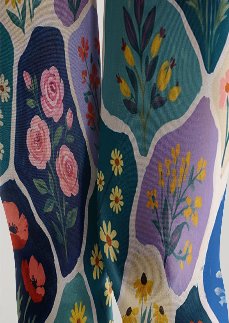 Blue Floral Patchwork Tights