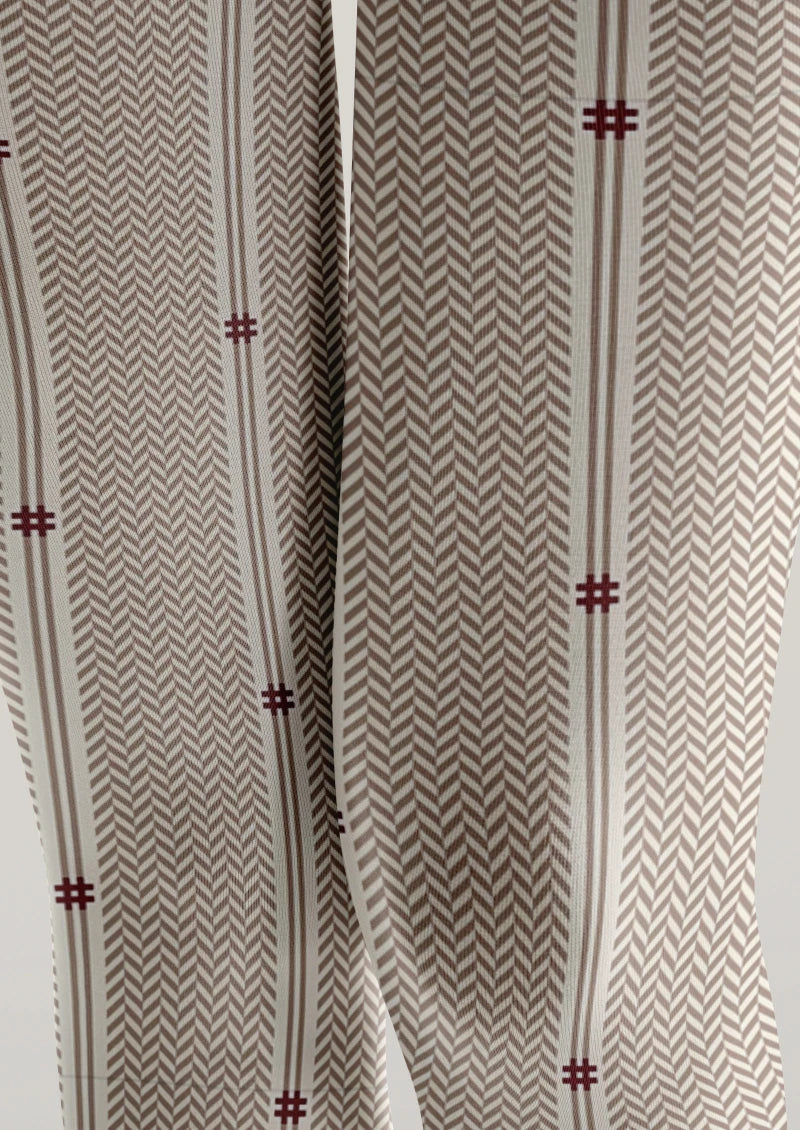 Beige Herringbone Striped Tights Hosiery Pantyhose