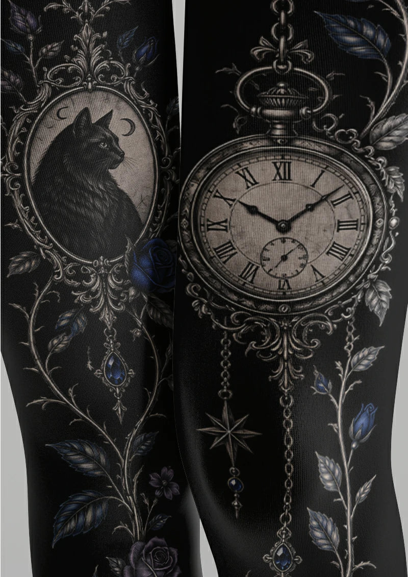 Black Cat Pocket Watch Tights