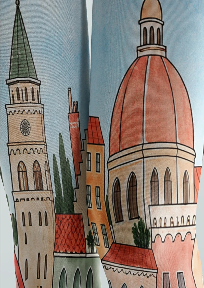 Beige Cityscape Tights