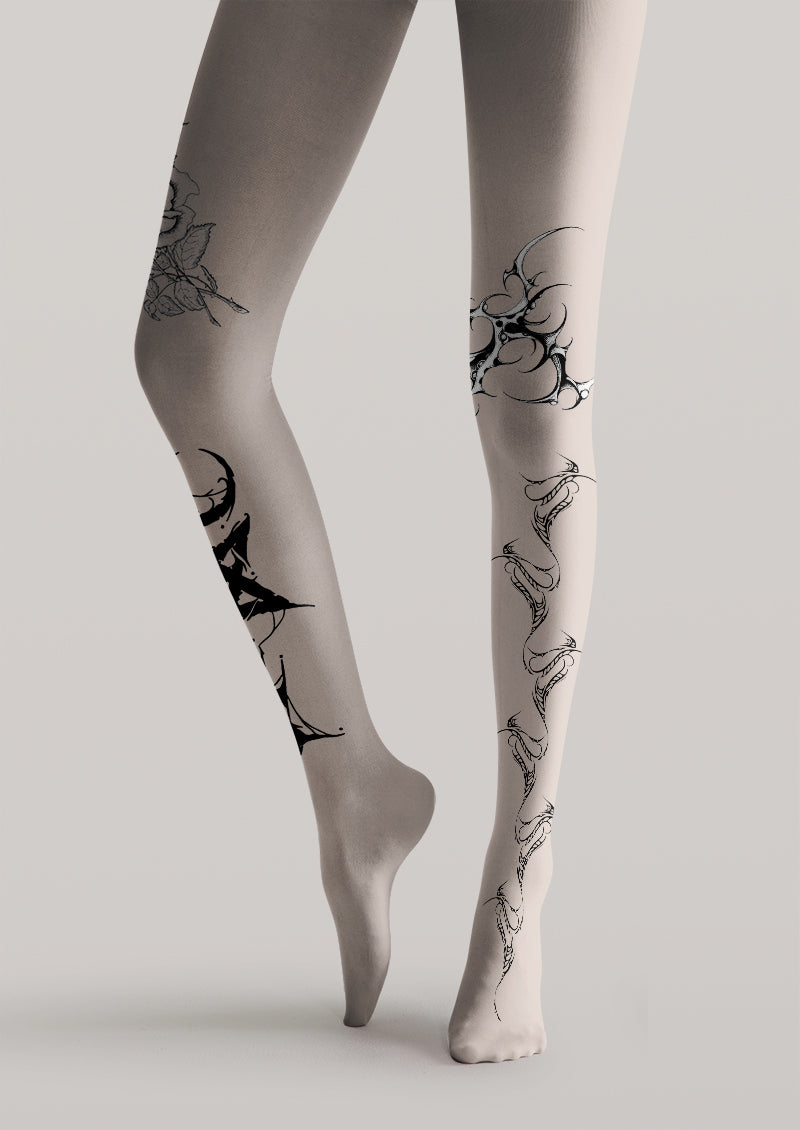 Gothic Rose Mysterious Tattoo Print Tights Hosiery Pantyhose