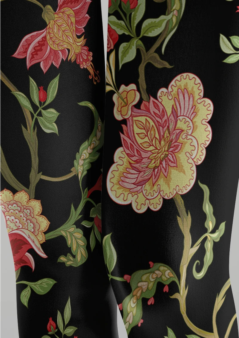 Black Pink Botanical Tights