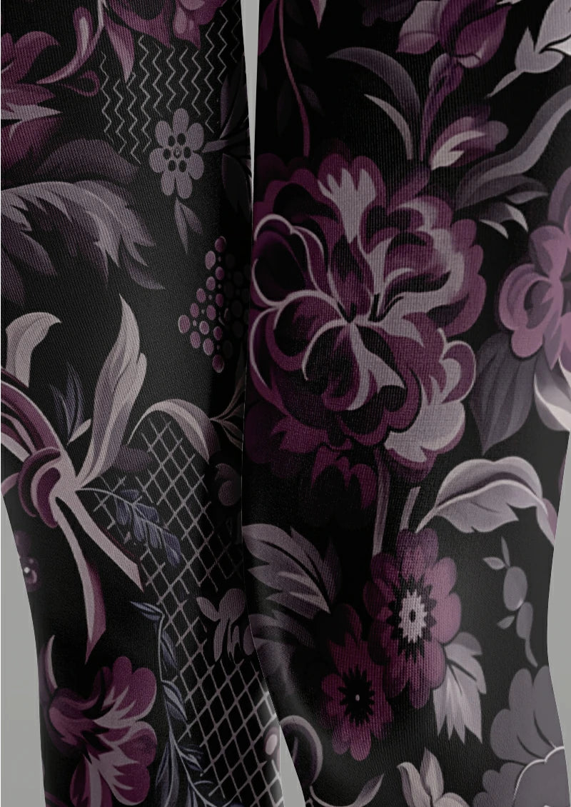 Black Purple Floral Lattice Tights