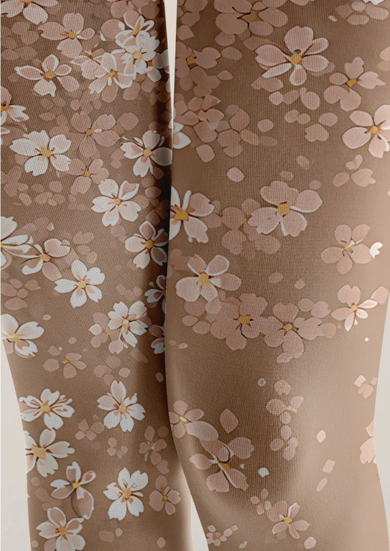 Beige Pink Blossom Tights