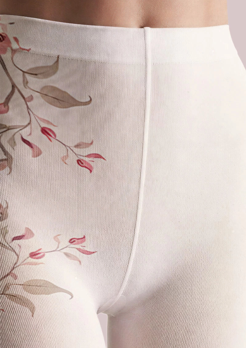 Vintage Blush Burgundy Floral Ombre Print Tights Hosiery Pantyhose