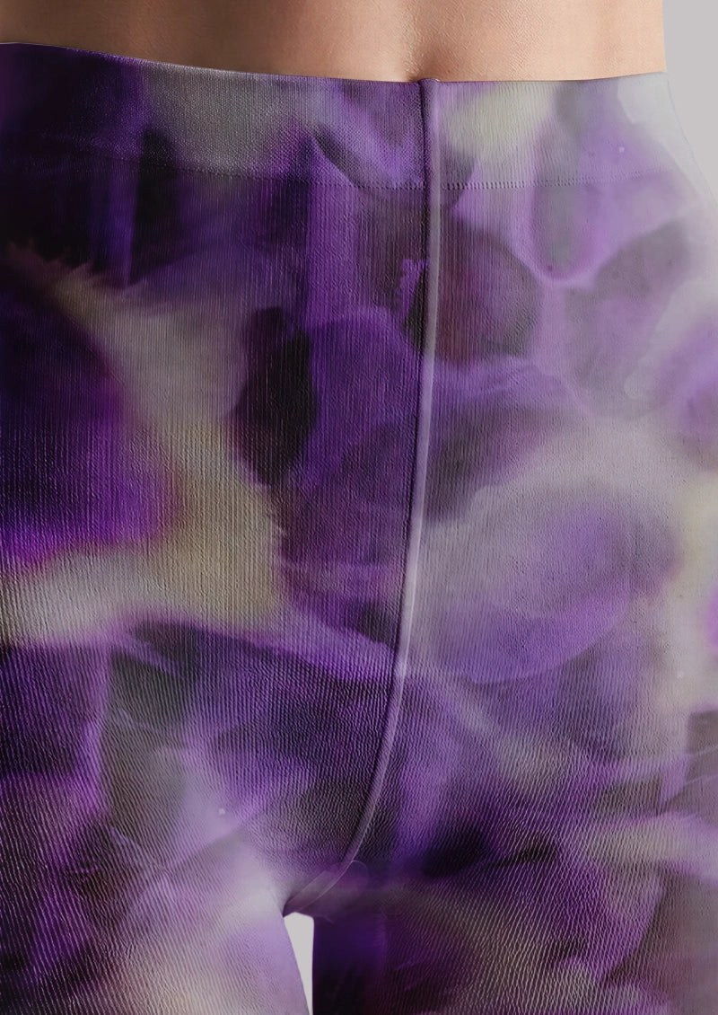 Purple Abstract Floral Print Tights Hosiery Pantyhose