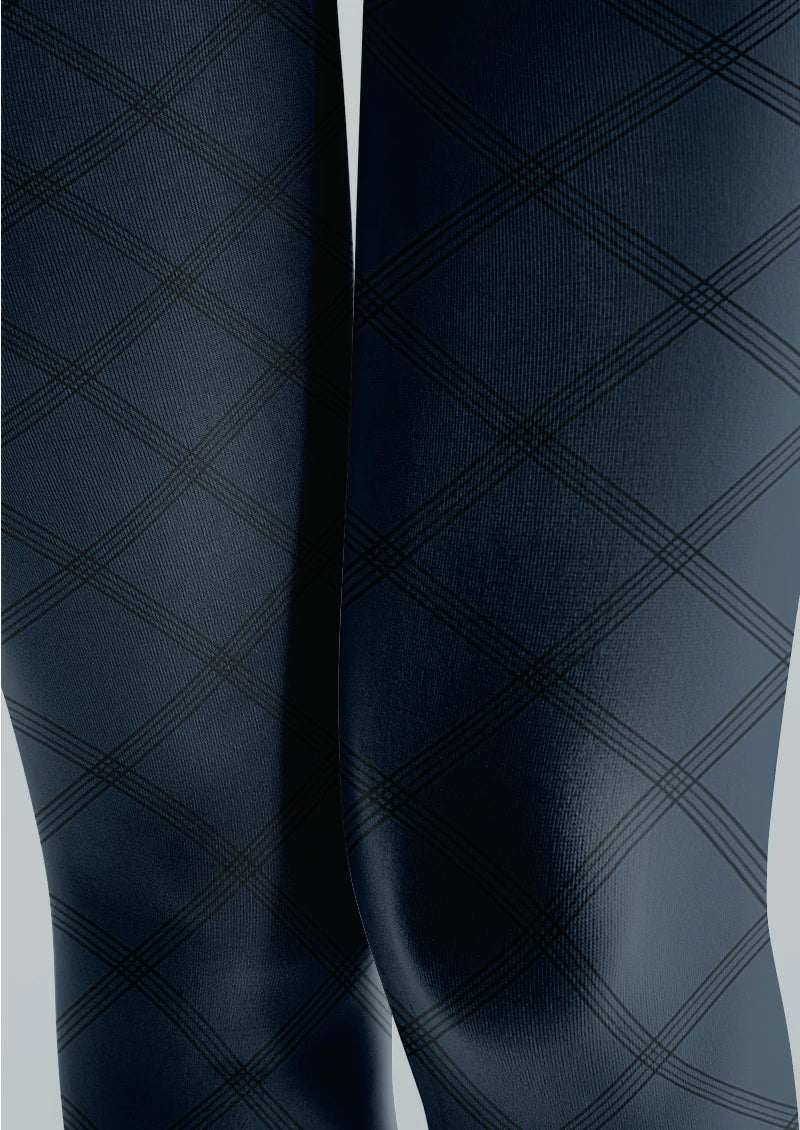 Navy Diamond Plaid Tights