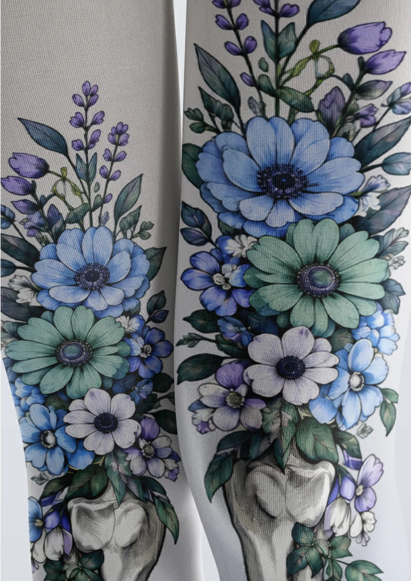 White Floral Skeleton Tights