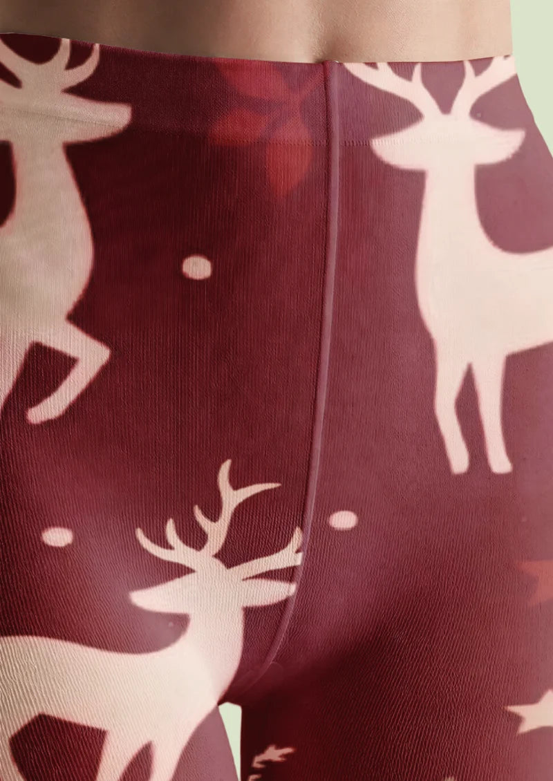 Burgundy Christmas Reindeer Tights