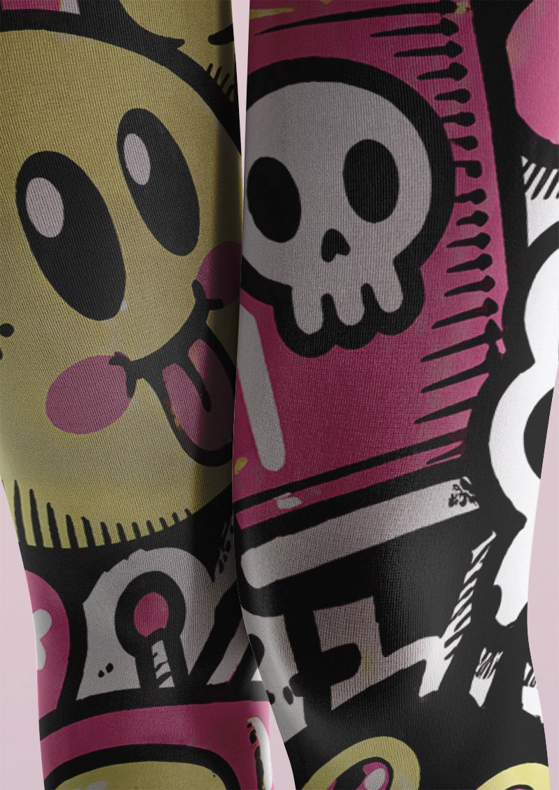 Y2K Cartoon Emoji & Skull Graphic Tights Hosiery Pantyhose