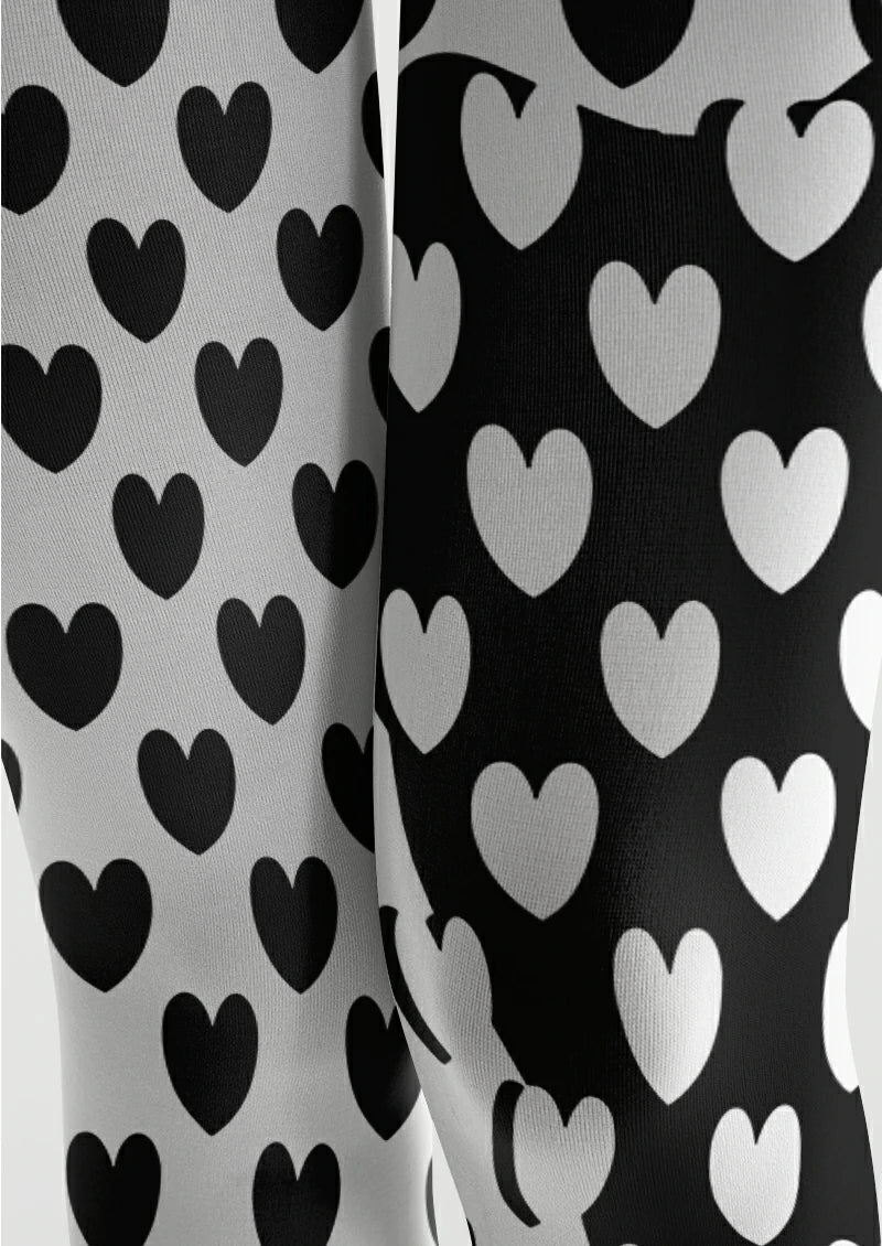 Black White Heart Tights
