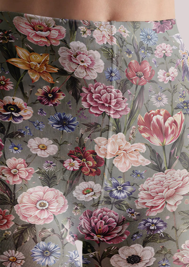 Gray Floral Tights