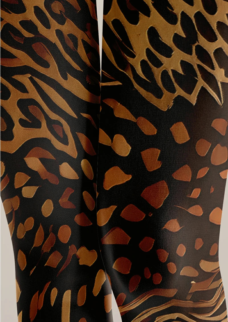 Black Mixed Animal Print Tights