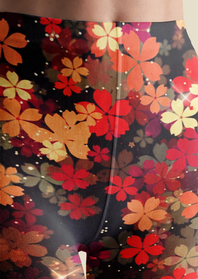 Black Falling Blossom Tights