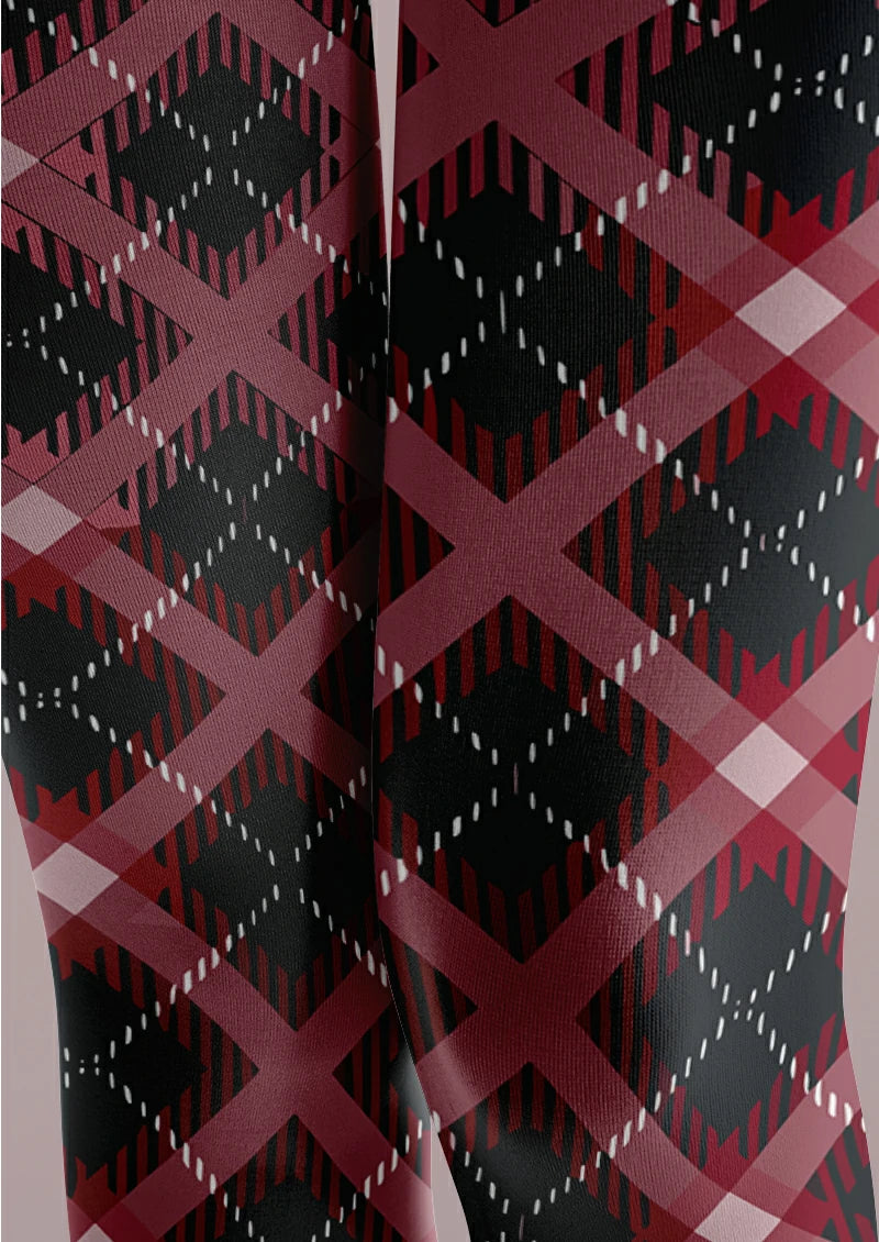 Black Burgundy Argyle Tights