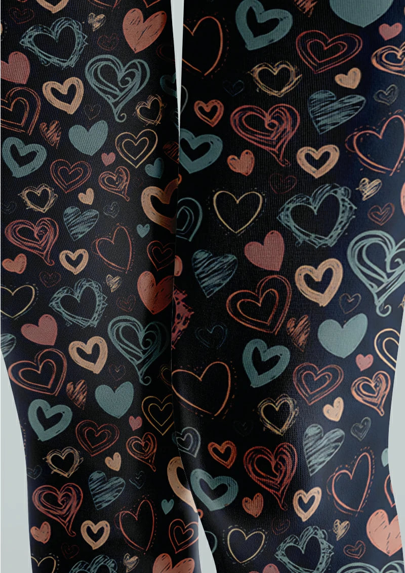 Navy Doodle Heart Tights