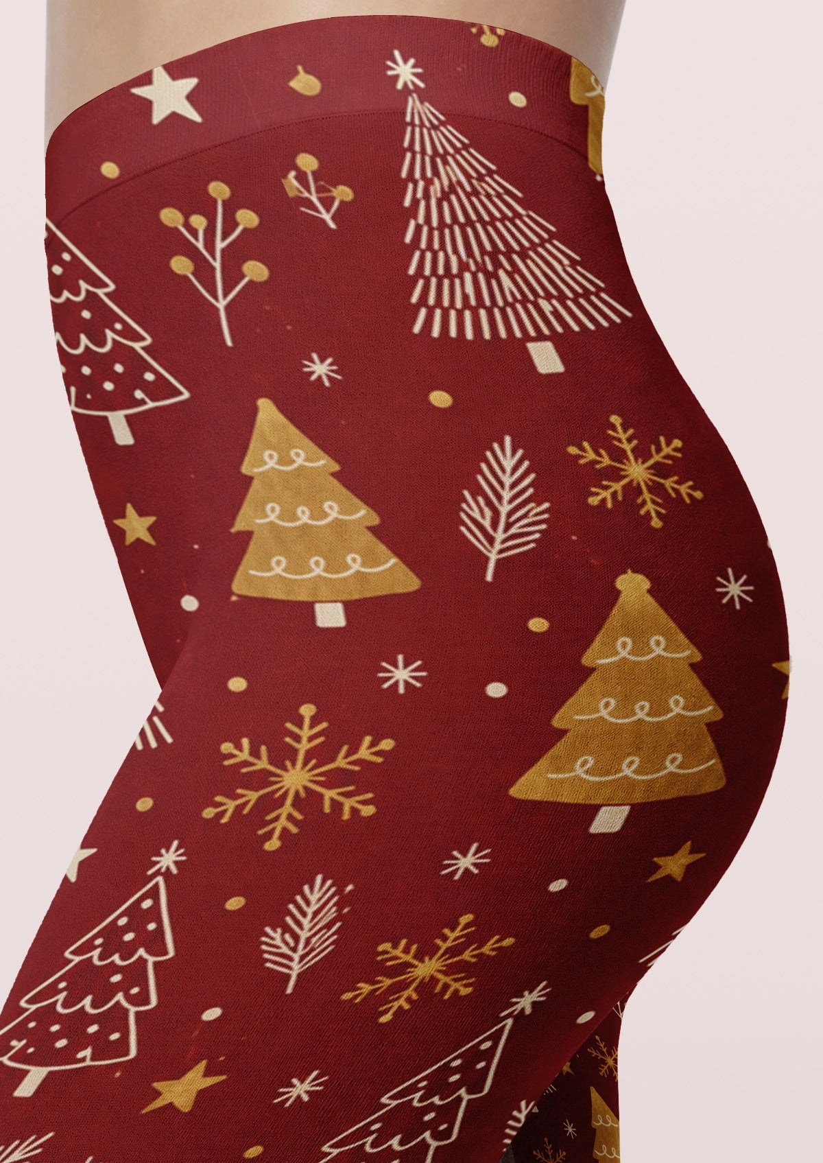Red Gold Christmas Tree Snowflakes Tights