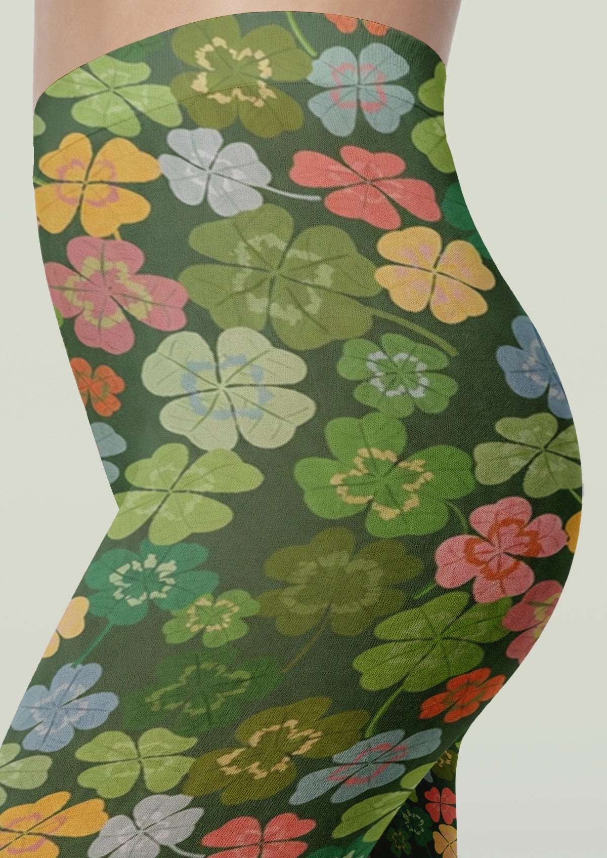 Multicolor Lucky Four-Leaf Clover Tights