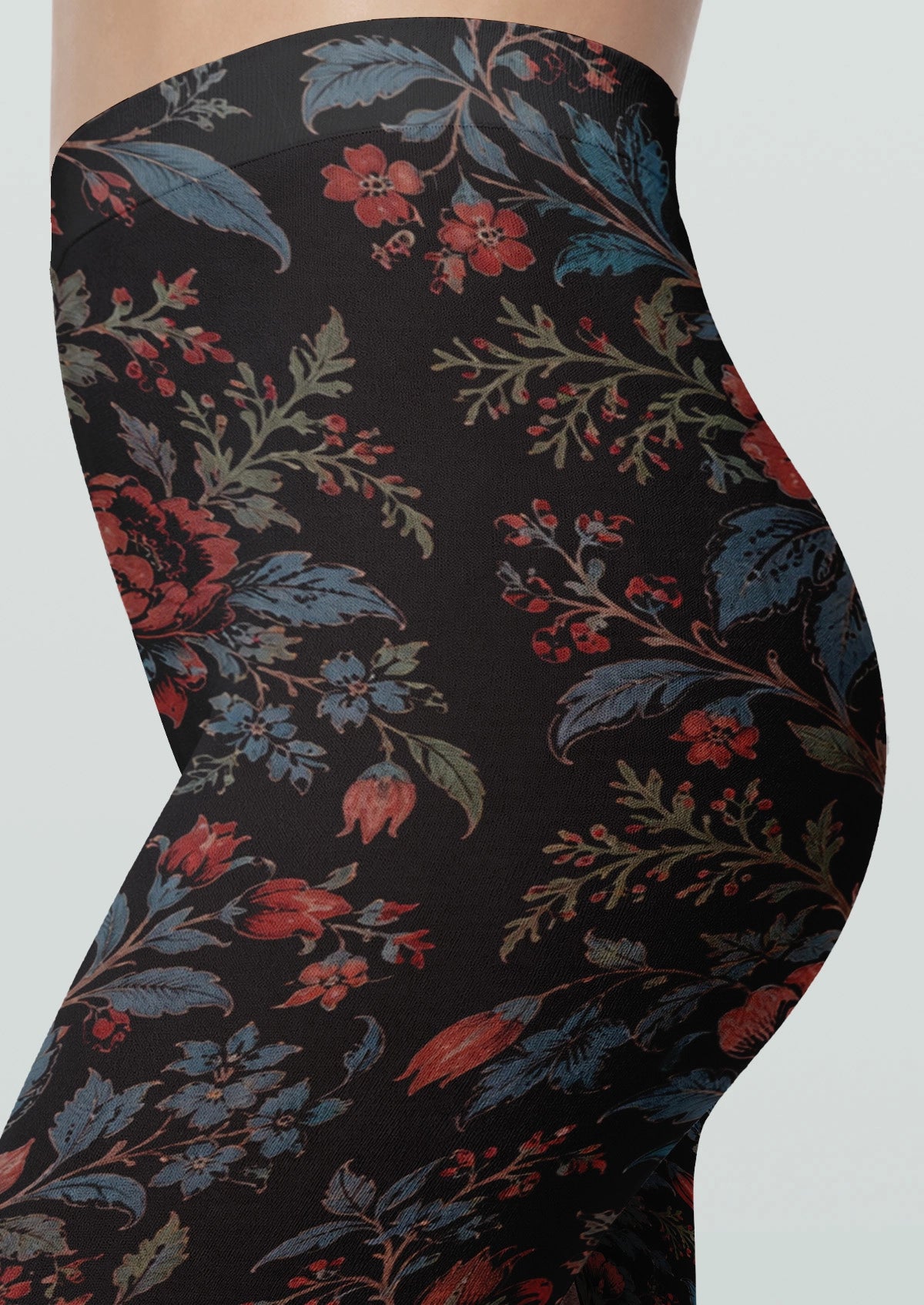 Blue Leaves And Red Flowers Tights