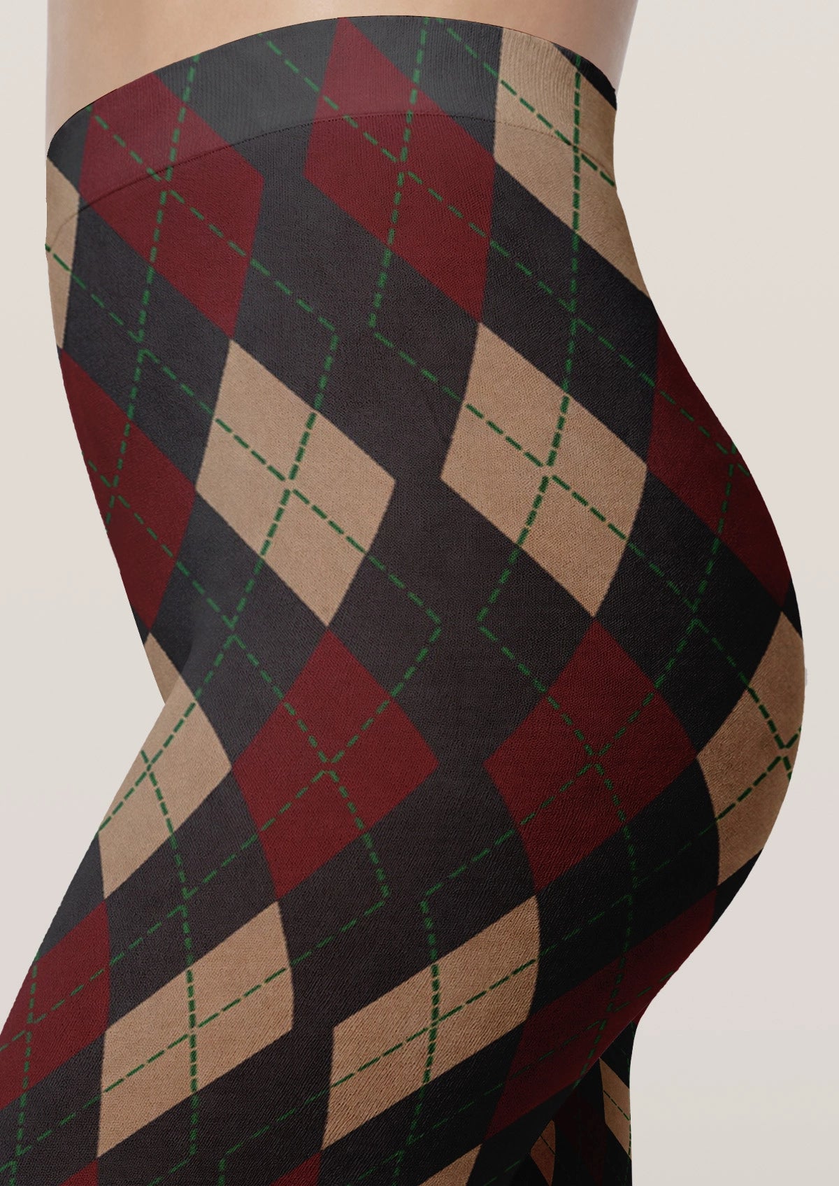 Classic Red And Black Diamond Pattern Tights