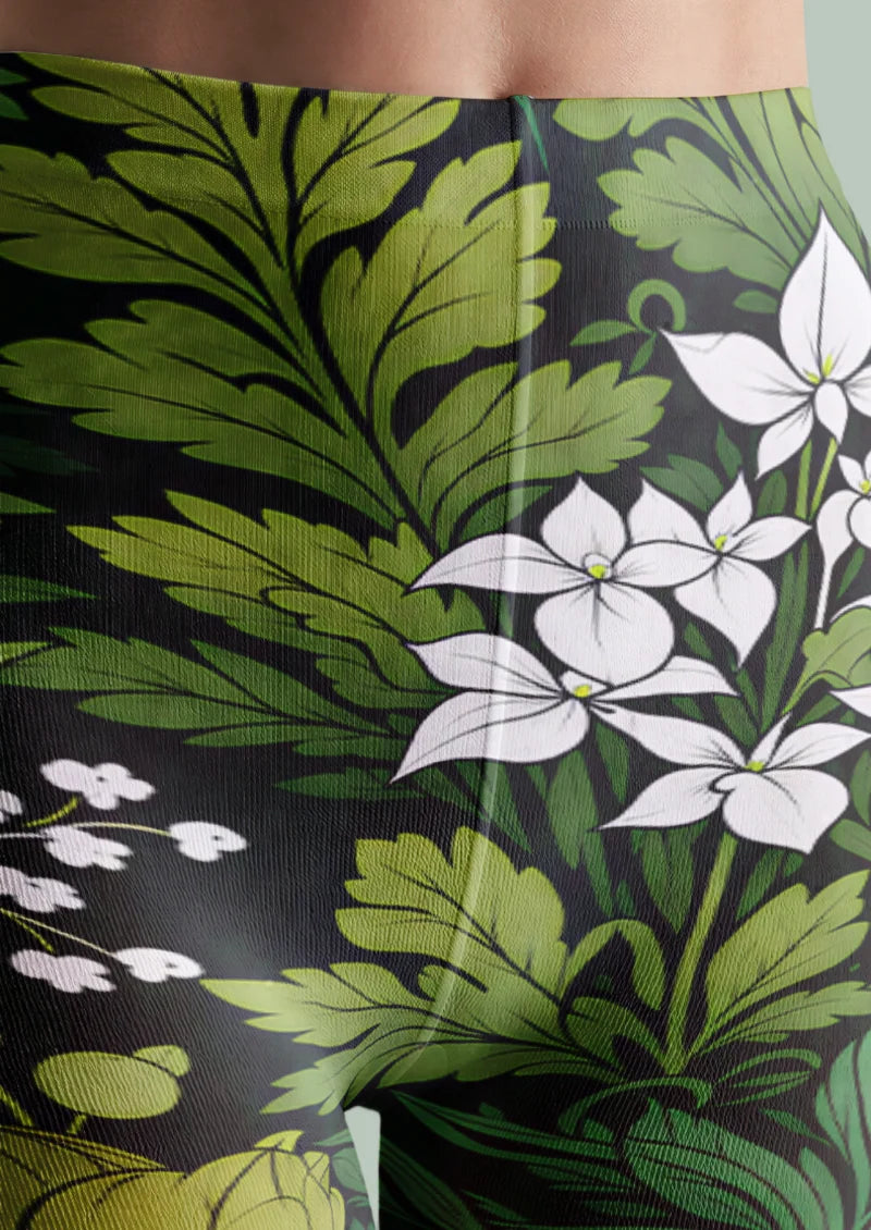 Black Botanical Print Tights