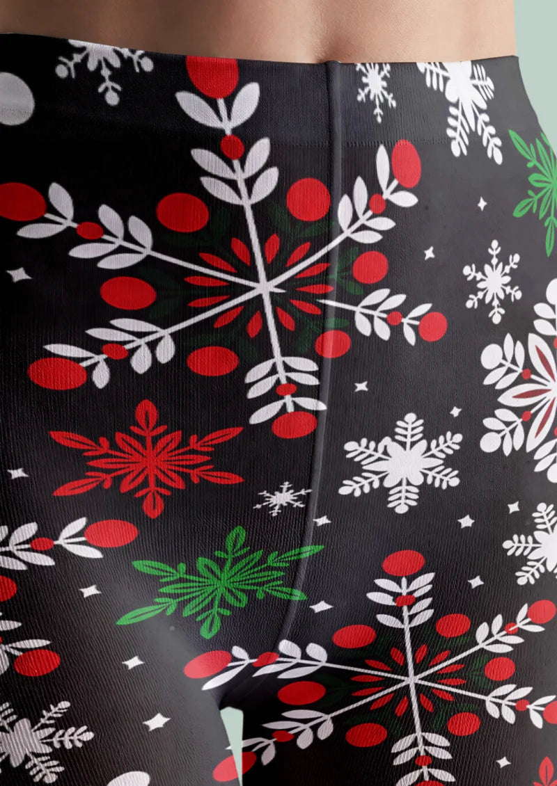 Black Snowflake Botanical Tights