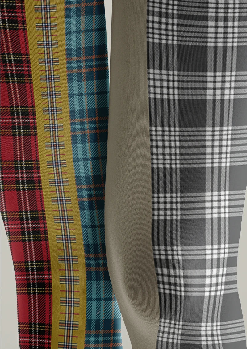 Gray Mixed Plaid Tights