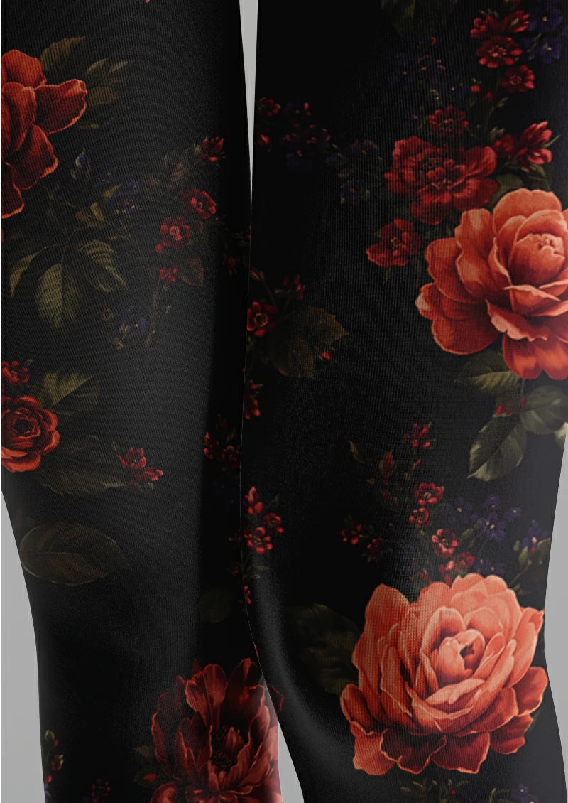 Black Red Rose Tights