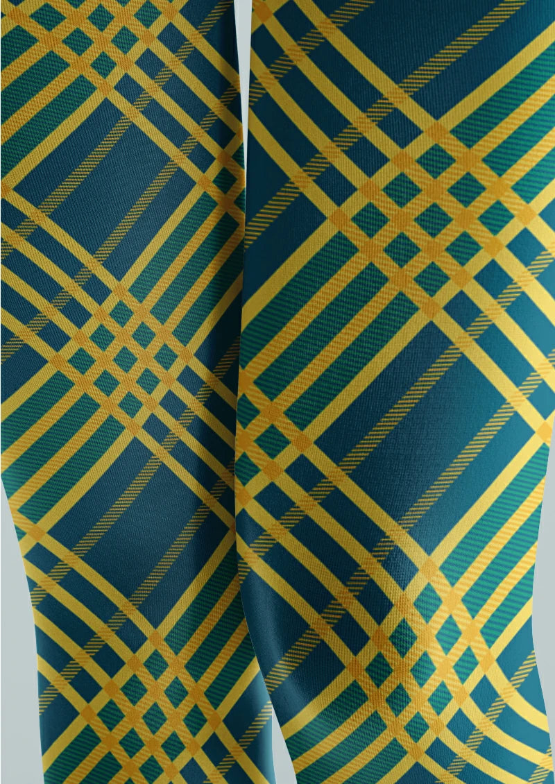 Blue Yellow Diagonal Plaid Tights