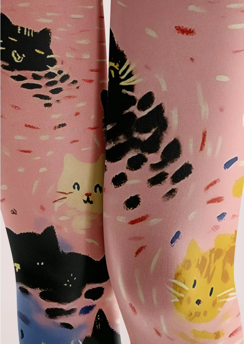 Pastel Cat Illustration Tights Hosiery Pantyhose