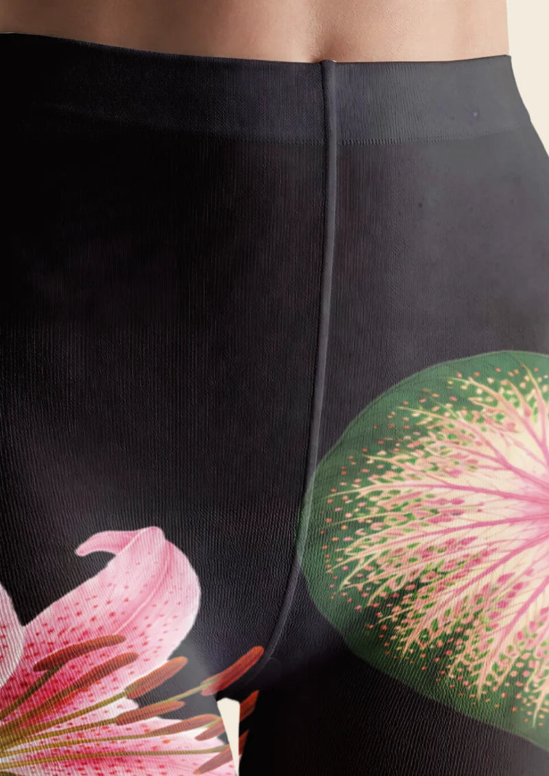 Black Floral and Moth Tights