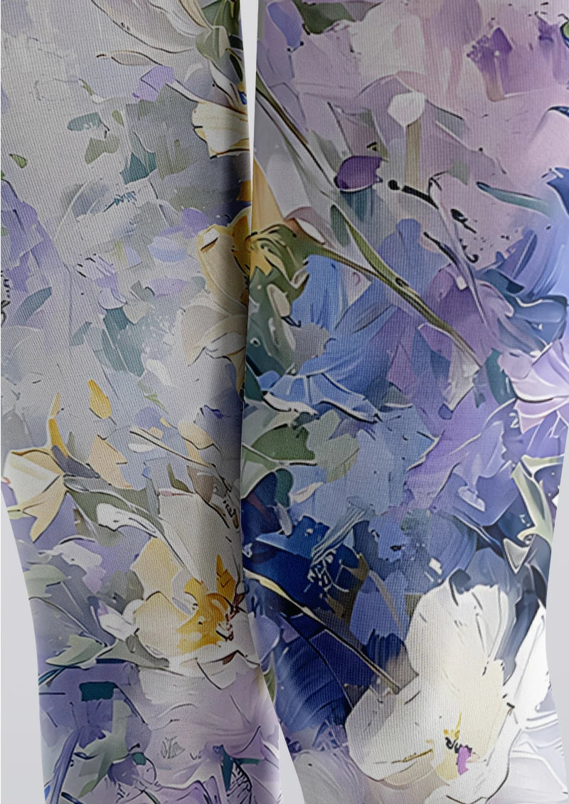Lavender Watercolor Floral Tights Hosiery Pantyhose