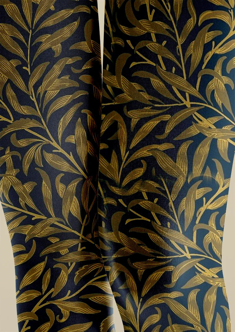 Golden Botanical Pattern Tights Hosiery Pantyhose