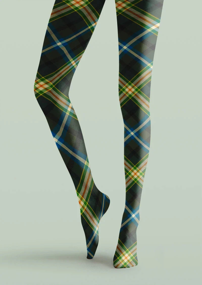 Green Blue Tartan Plaid Tights Hosiery Pantyhose