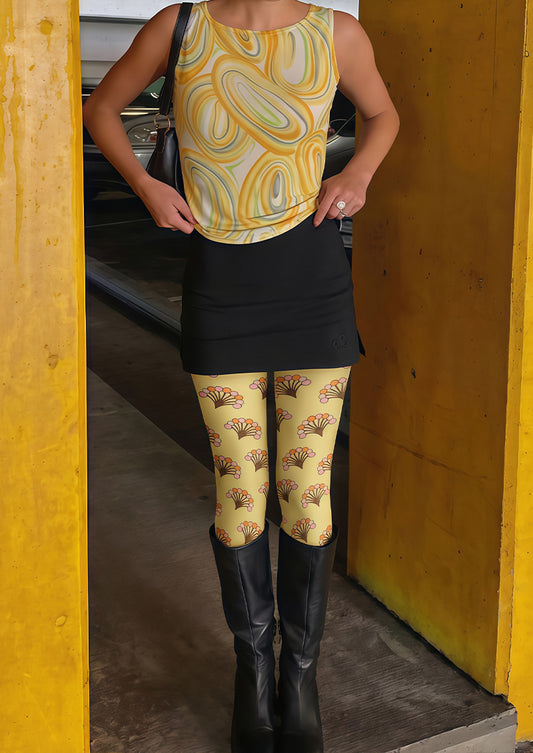 Yellow Umbrella Flower Tights Hosiery Pantyhose