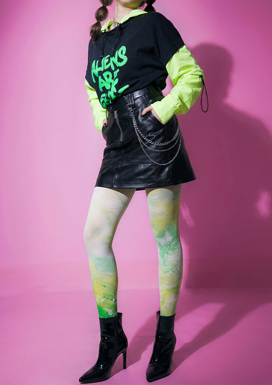 Green Watercolor Swirl Tights Hosiery Pantyhose