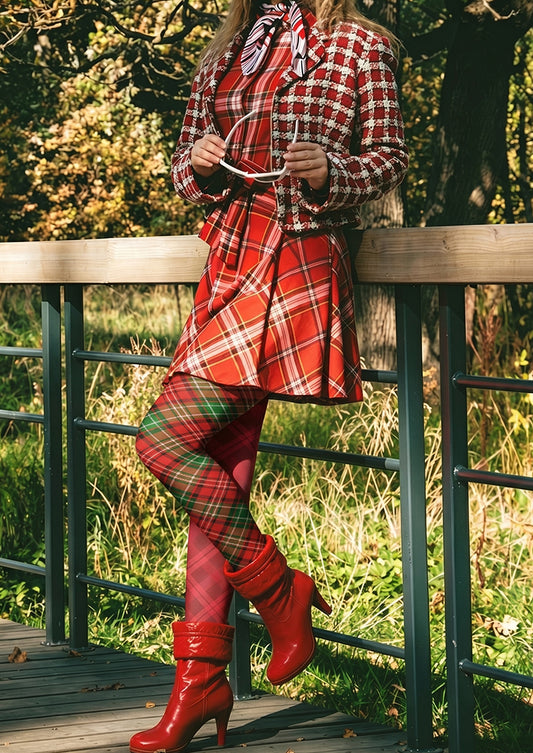 Red Green Plaid Tights Hosiery Pantyhose