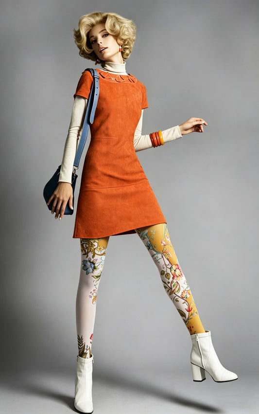 Vintage Gradient Floral Print Tights Hosiery Pantyhose