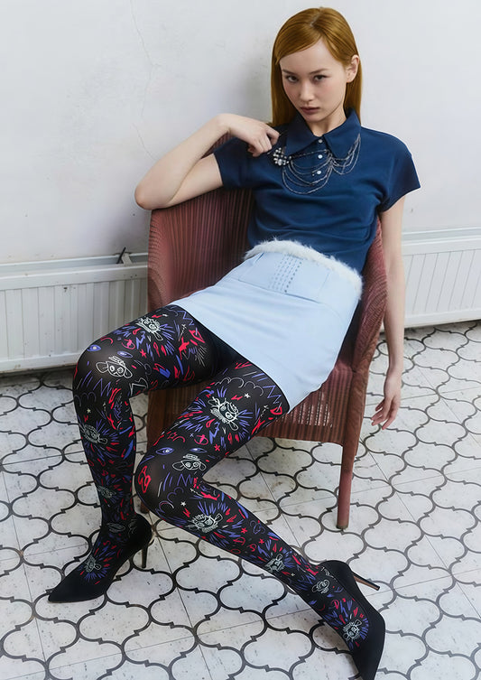 Black Graffiti Print Tights Hosiery Pantyhose