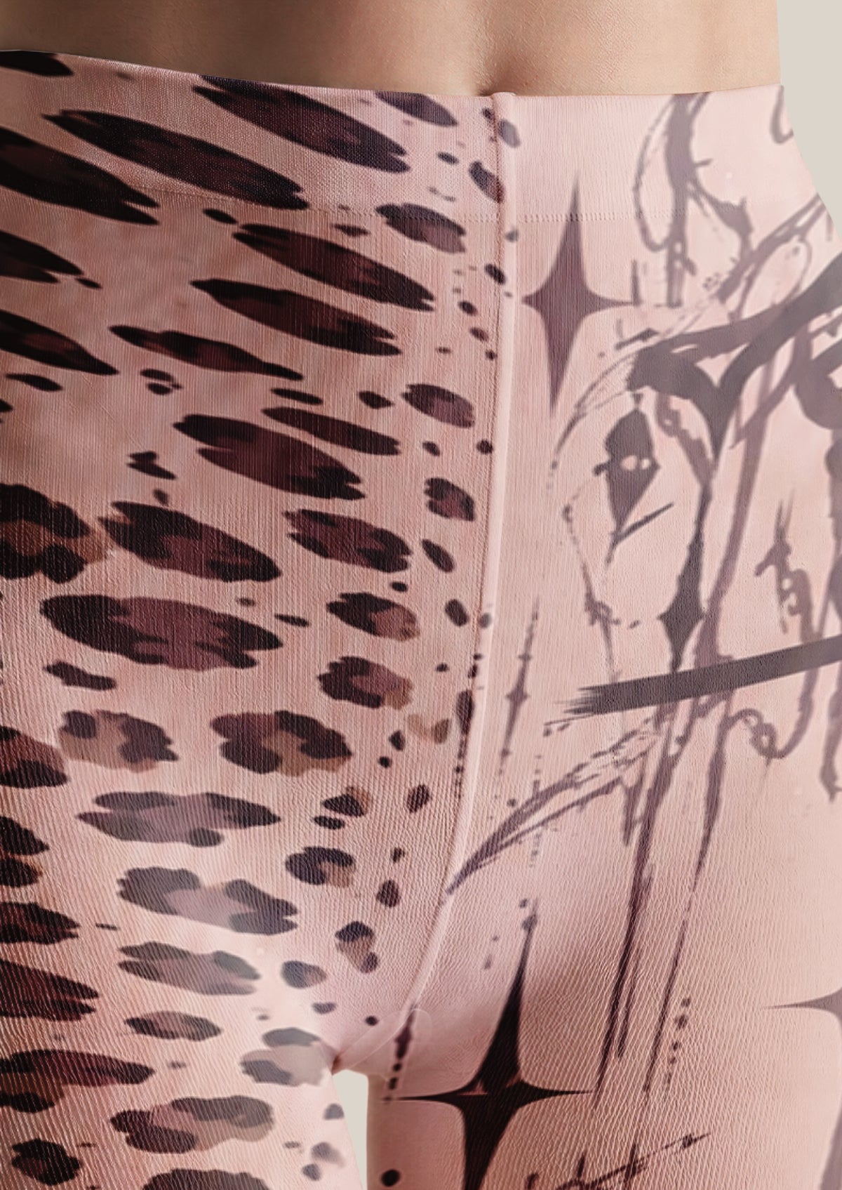 Beige Leopard Graffiti Tights