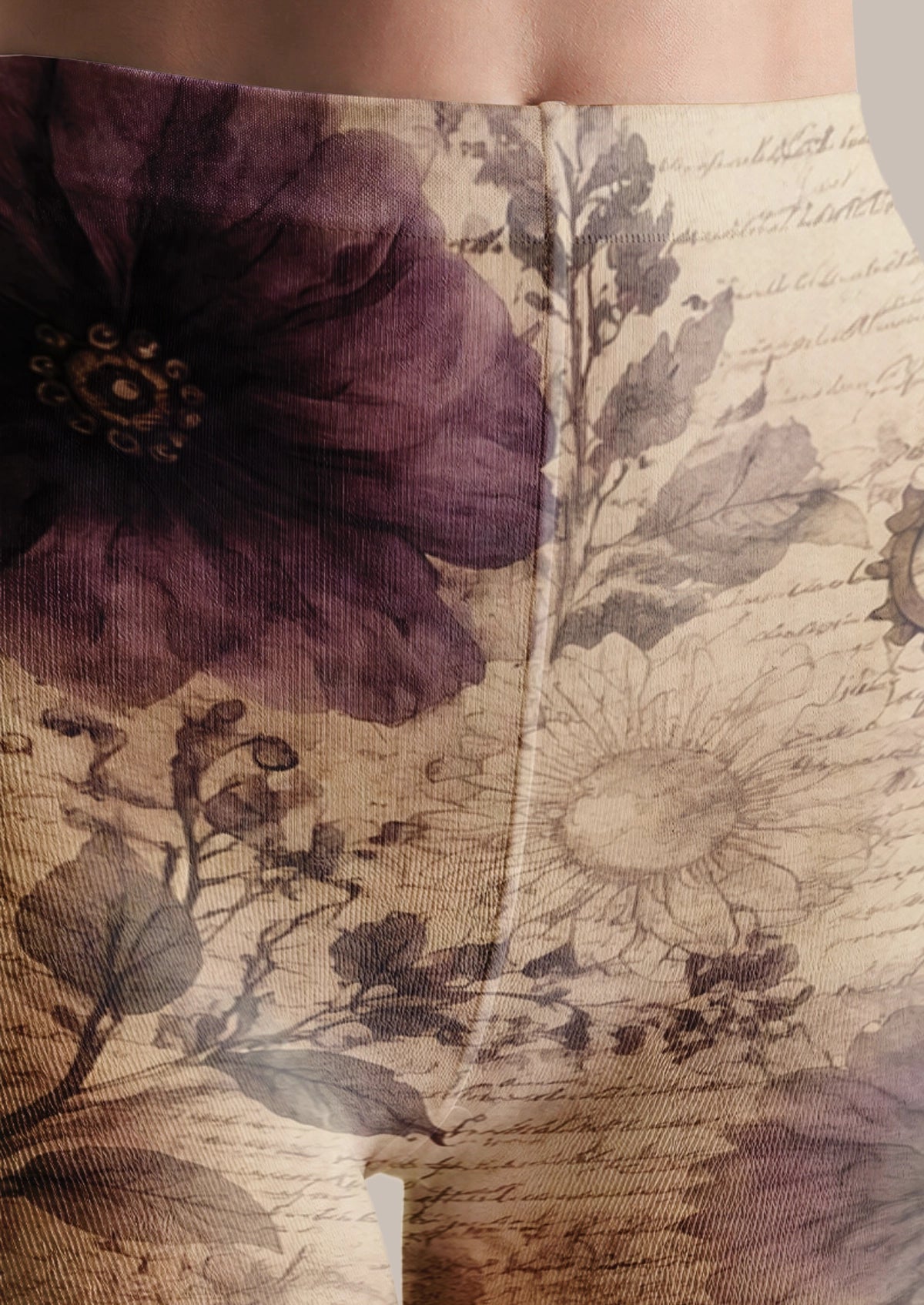 Beige Vintage Floral Tights