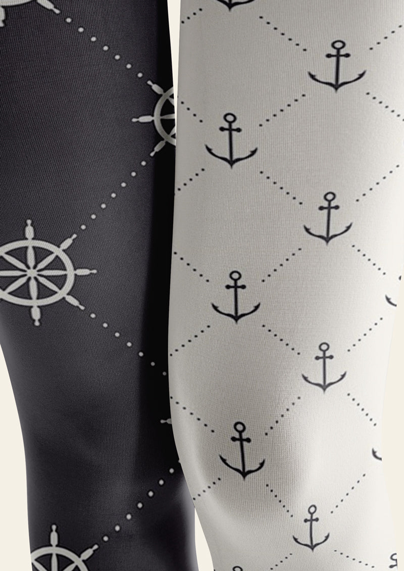 Nautical Helm Anchor Printed Tights Hosiery Pantyhose