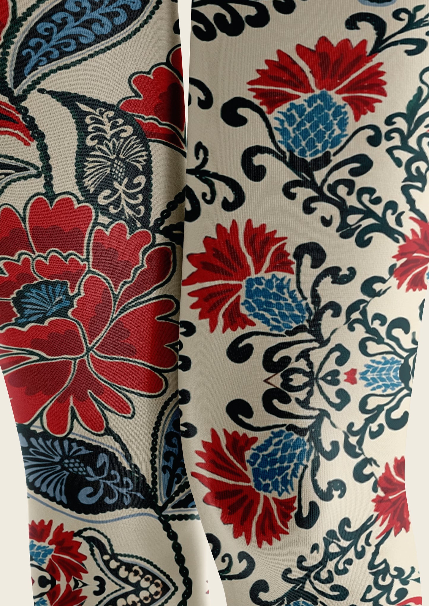 White Red Peony Vintage Tights Hosiery Pantyhose