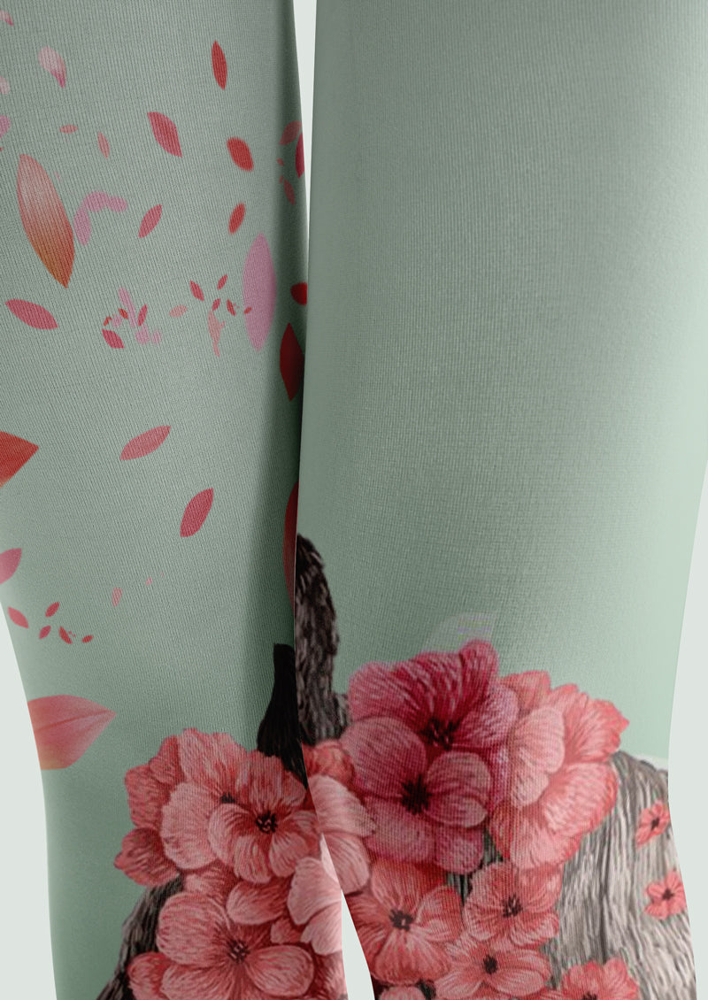 Green Sakura Deer Floral Tights Hosiery Pantyhose