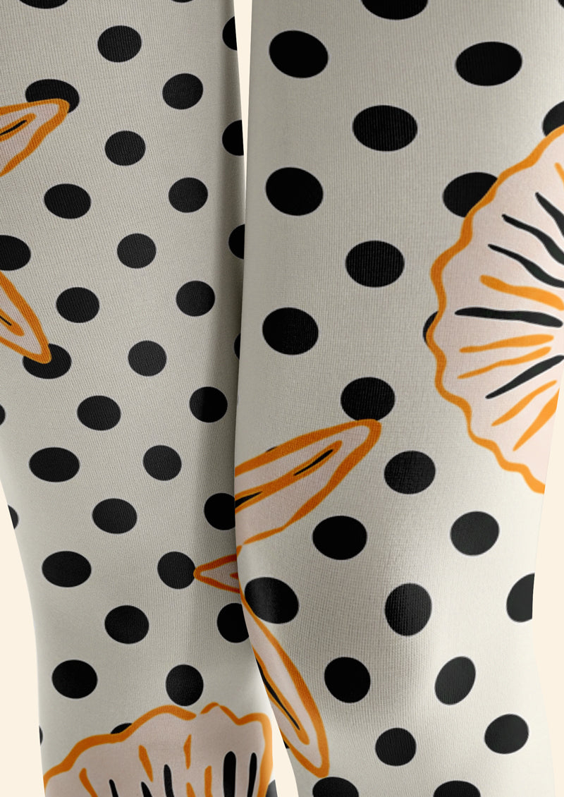 White Polka Dot Orange Floral Tights Hosiery Pantyhose