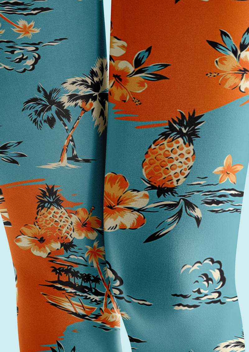 Color Block Pineapple Tropical Tights Hosiery Pantyhose