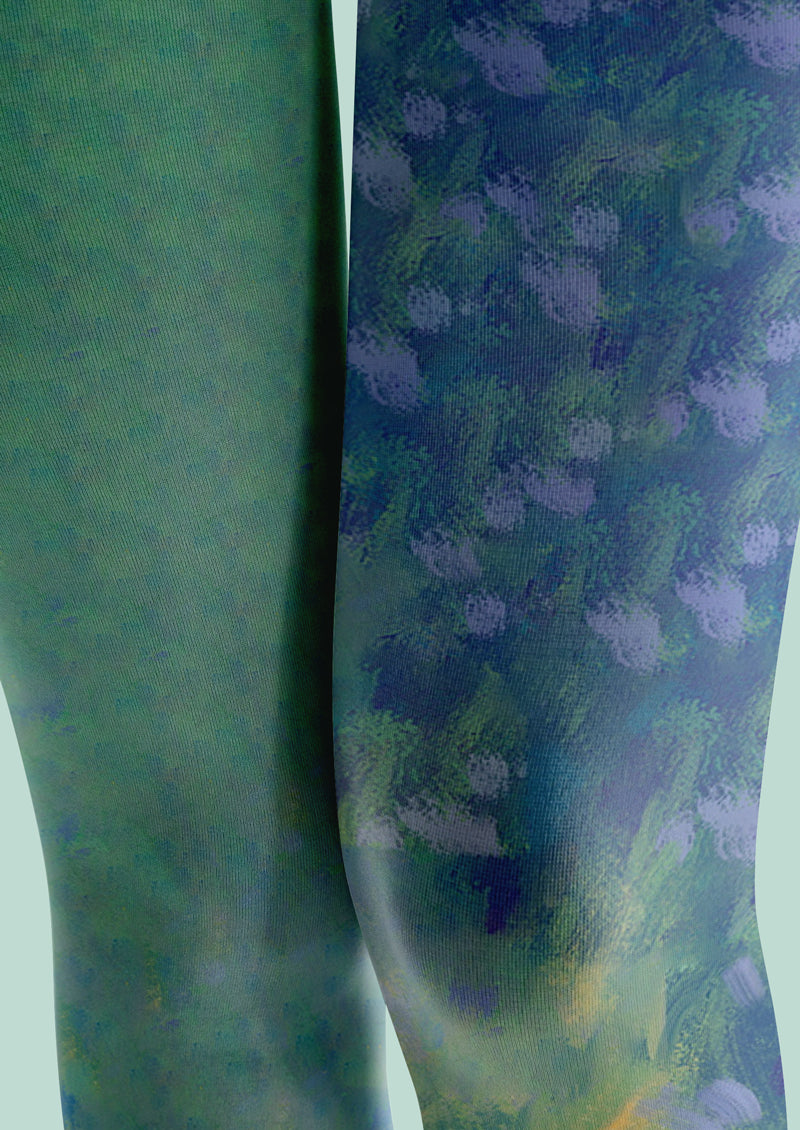 Green Meadow Cat Floral Tights Hosiery Pantyhose