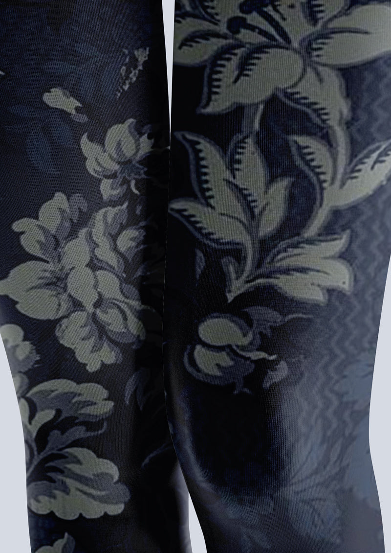 Navy Dark Vintage Floral Tights Hosiery Pantyhose